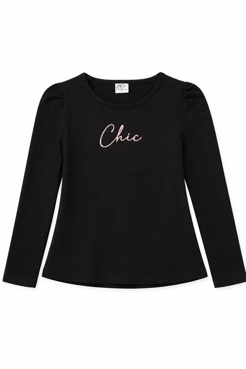 Remera manga larga de niña con manga princesa y bordado ¨chic¨