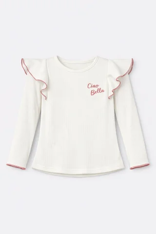 Remera de nena de morley vintage con volados con rulotex y bordado al tono en combinacion - Vista 2