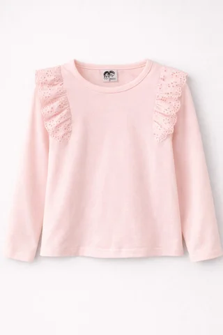 Remera de niña manga larga lisa con brodery calado al tono en frente - Vista 4