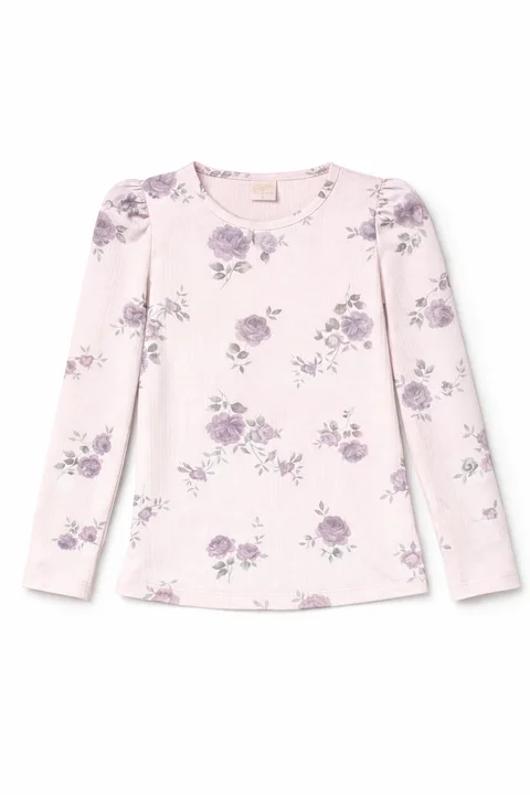 Remera manga larga de niña de morley estampado flores con manga princesa