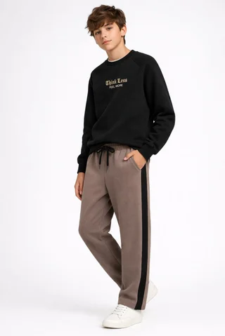 Pantalon de friza teen recto con guarda lateral combinada - Vista 1