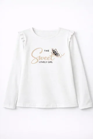 Remera de nena manga larga con volados en hombros y estampa “sweet” en relieve - Vista 5