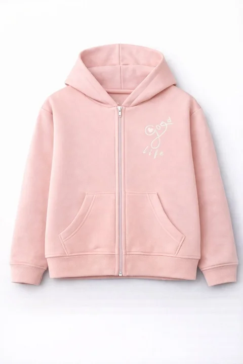 Campera de friza teen con estampa tipo logo con capucha