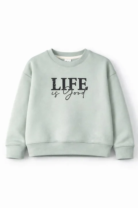 Buzo de friza teen con estampa “Life” y mangas caídas