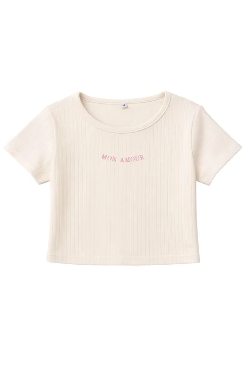 Remera manga corta teen de morley ancho con bordado " mon amour" 