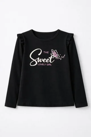 Remera de nena manga larga con volados en hombros y estampa “sweet” en relieve - Vista 6