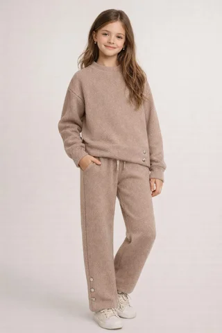 Conjunto de lanilla niña de buzo y pantalón con botones en combinación - Vista 1