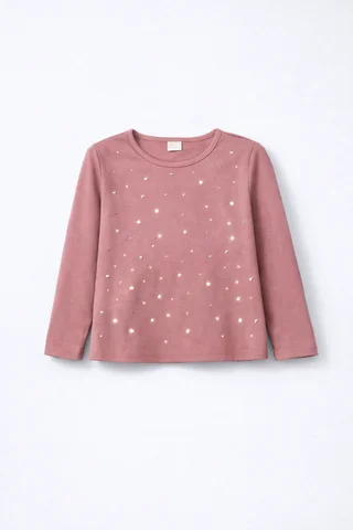 Remera manga larga de nena con aplique de hotfitt brillante  - Vista 4