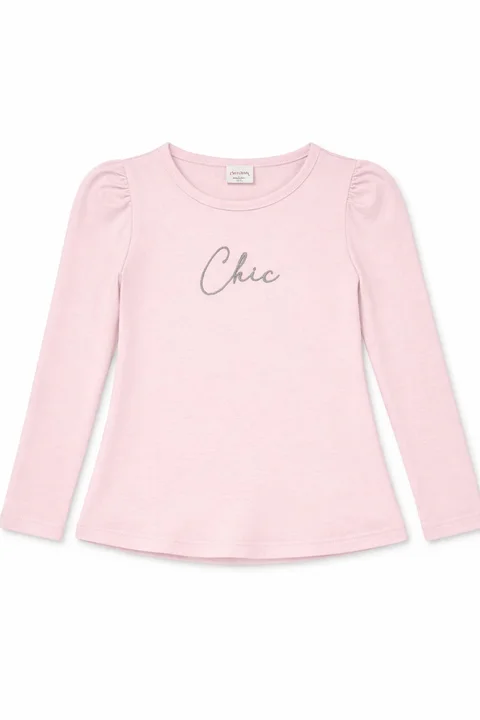 Remera manga larga de niña con manga princesa y bordado ¨chic¨