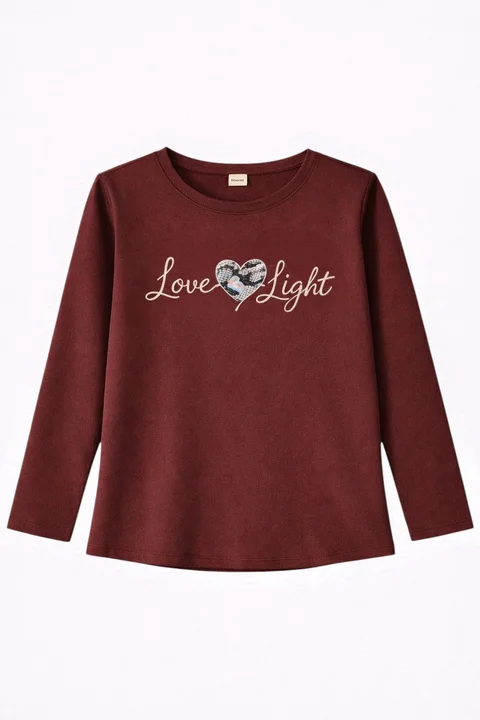 Remera manga larga de niña con estampa foil de diseño “love light”