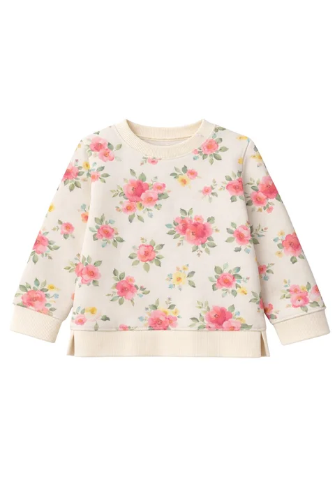 Buzo de nena de algodon rustico estampado flores
