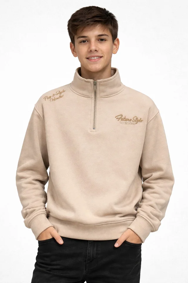 Buzo de teen de coconut con cuello alto y cierre con doble bordado