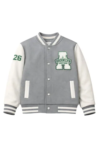 Campera universitaria de teen con aplique y doble bordado con cuello, puños y cintura tejida - Vista 5