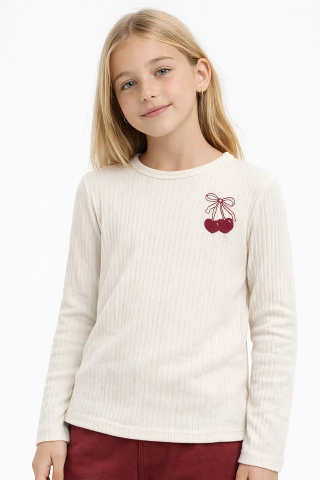 Remera manga larga de nena de morley gamuzado con bordado 