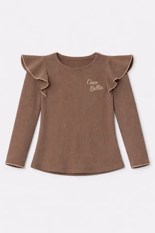 Remera de nena de morley vintage con volados con rulotex y bordado al tono en combinacion - Vista 3