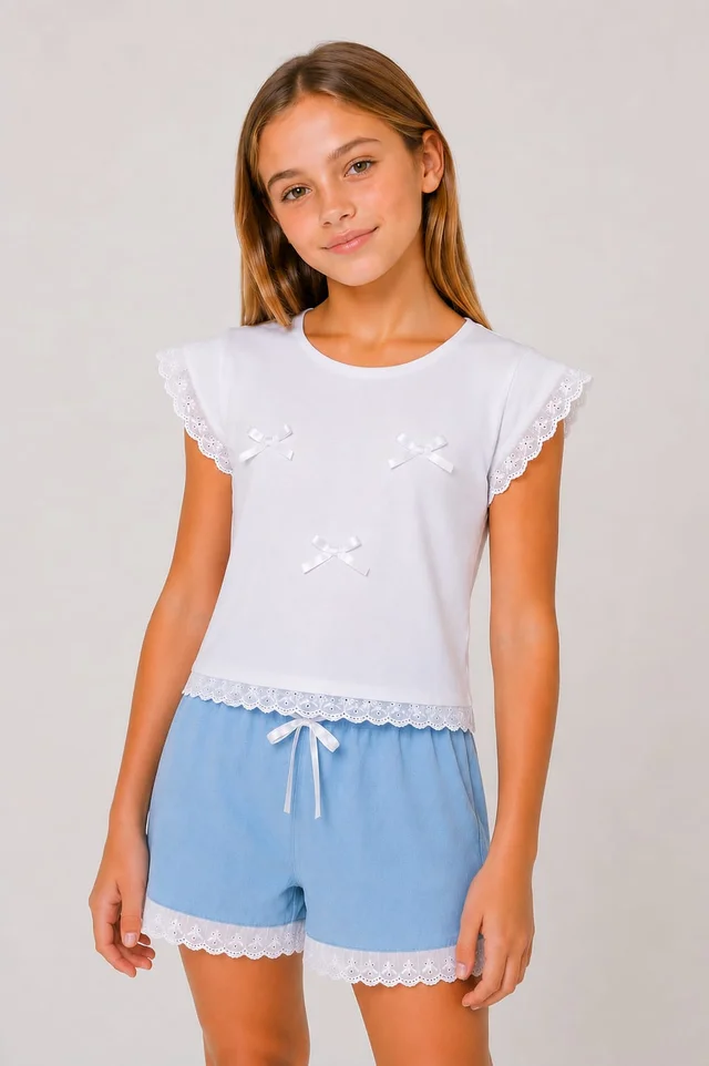 Remera Manga Corta Brodery Moñitos Kids