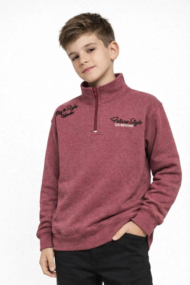 Buzo de niño de coconut con cuello alto y cierre con doble bordado