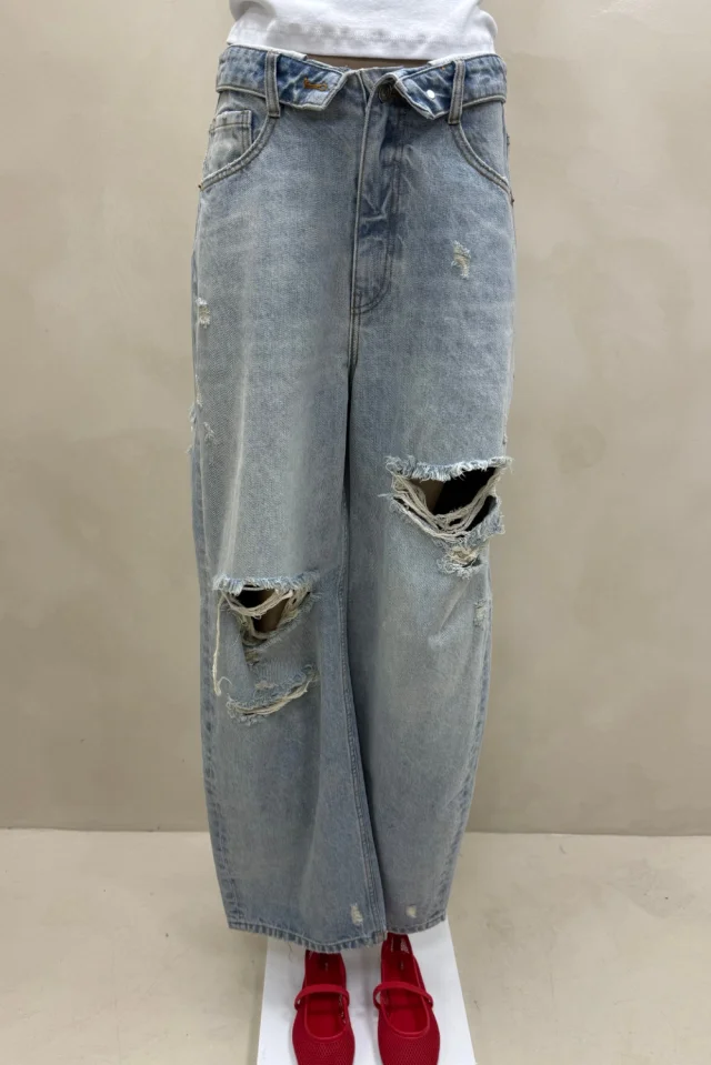 JEAN WIDE CINTURA DOBLADA ROTURAS