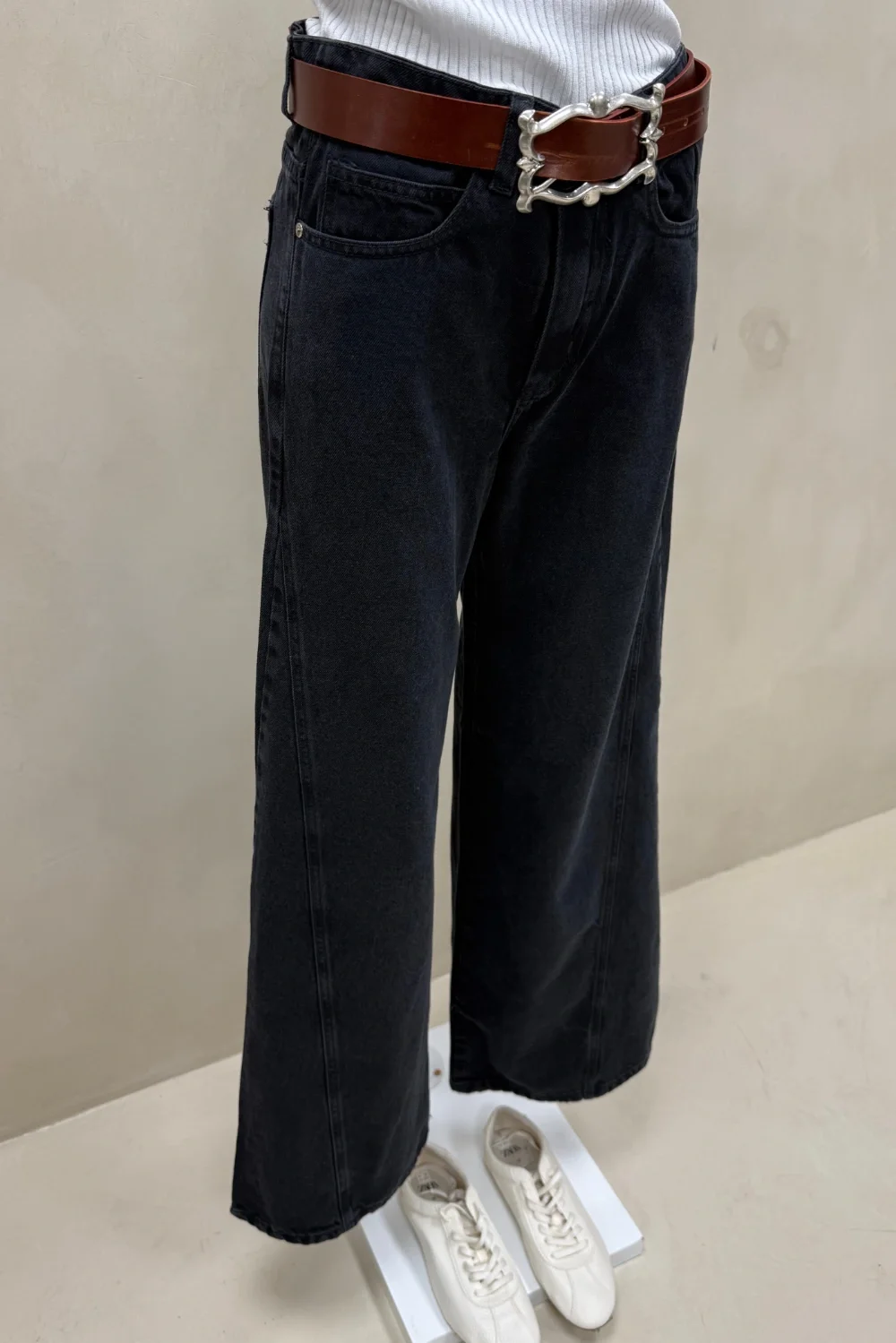 Jean Wide Leg Full Recorte Black - 0