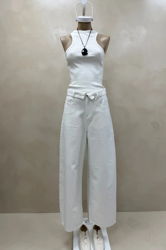 JEAN WIDE CINTURA DOBLADA BLANCO