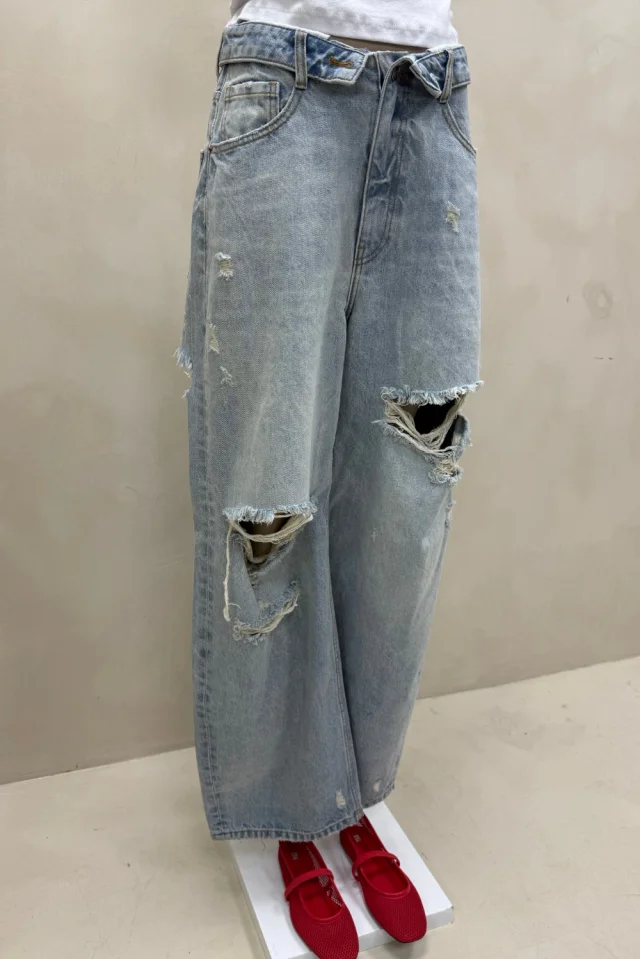JEAN WIDE CINTURA DOBLADA ROTURAS