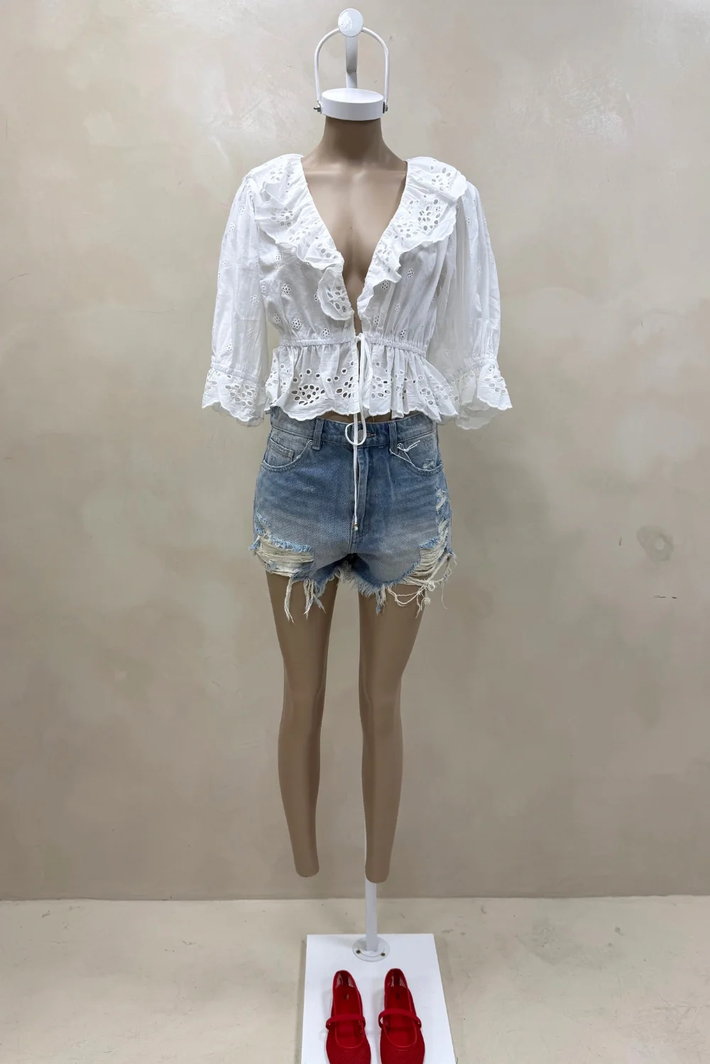 BLUSA BRODERIE MANGA CORTA - 0