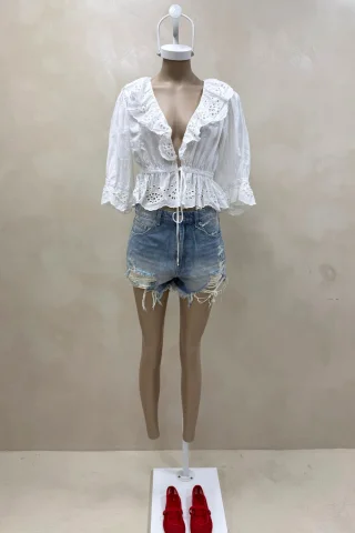 BLUSA BRODERIE MANGA CORTA - Vista 1