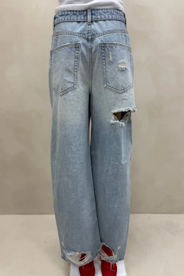 JEAN WIDE CINTURA DOBLADA ROTURAS
