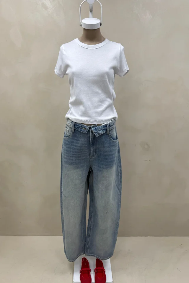 JEAN WIDE CELESTE CINTURA DOBLADA