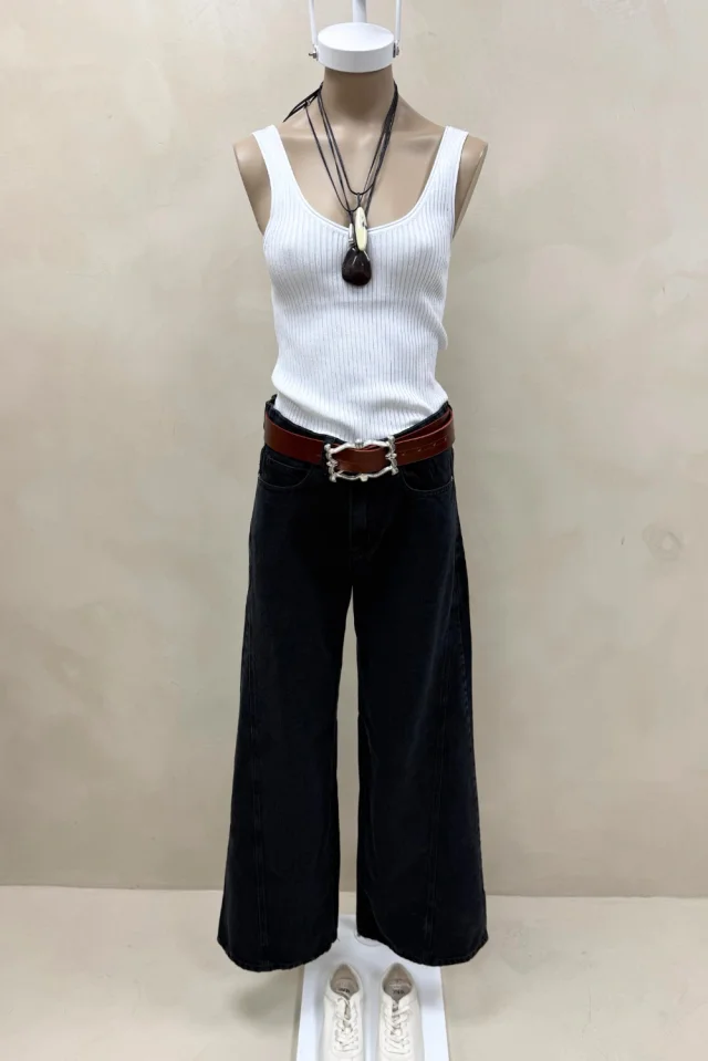 Jean Wide Leg Full Recorte Black