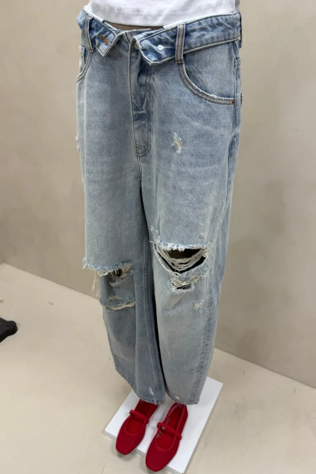 JEAN WIDE CINTURA DOBLADA ROTURAS