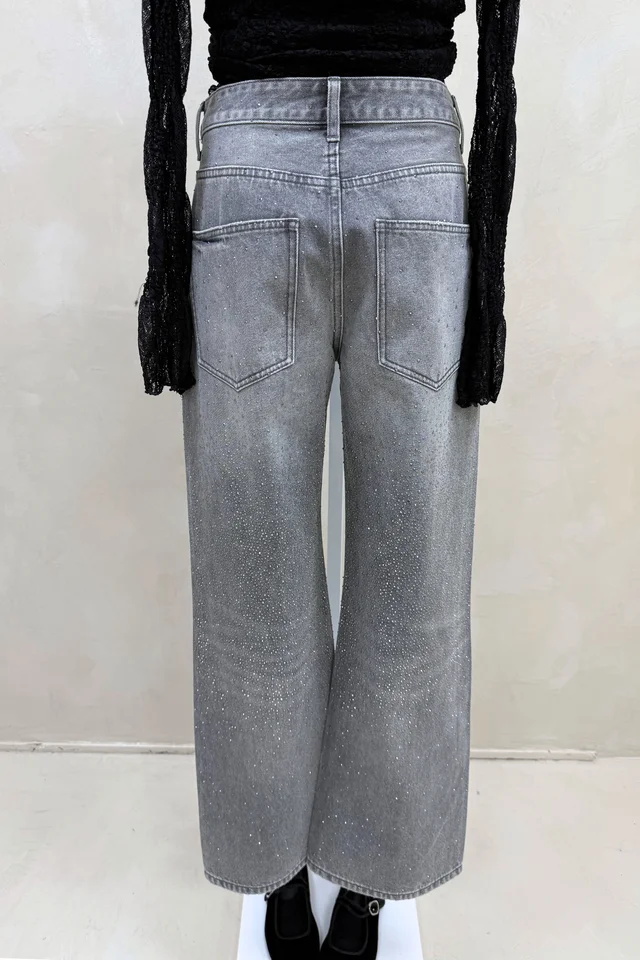 Jean Wide Grey Strass