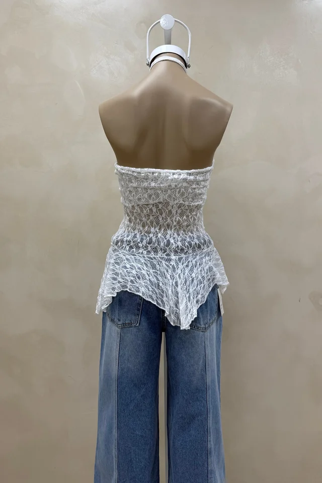 Top Encaje Strapless Volados