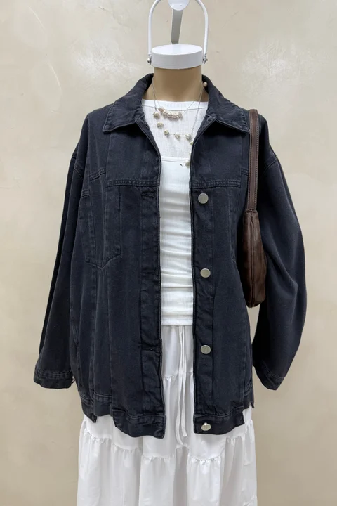 Campera Denim Recortes Black