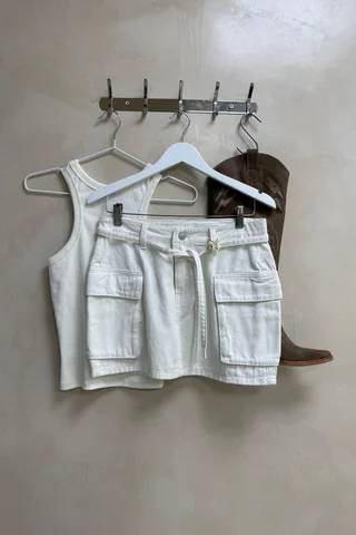 Falda Cargo Con Lazo Blanca - Vista 1