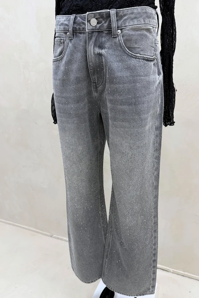 Jean Wide Grey Strass