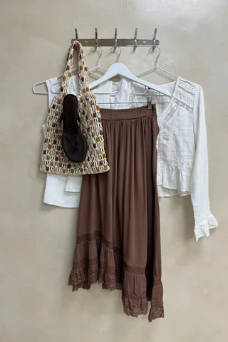 Falda Bambula Con Puntilla - Vista 4