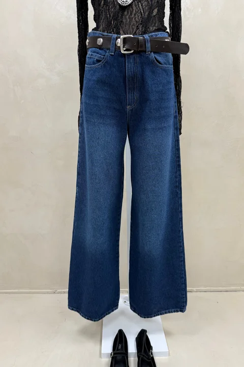Jean Wide Leg Full Azul Bigotes