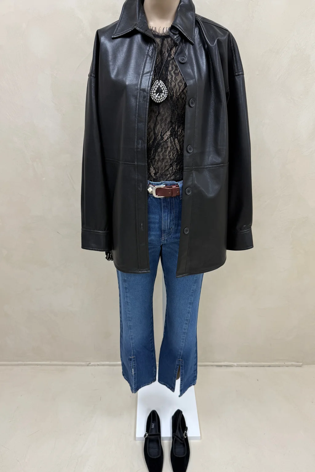 Camisa Over Eco Cuero - 1