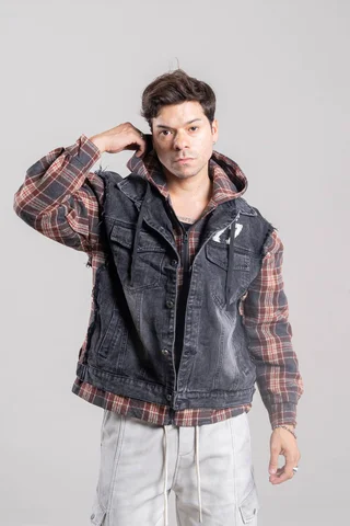 k25850 -black campera con piel - Vista 1
