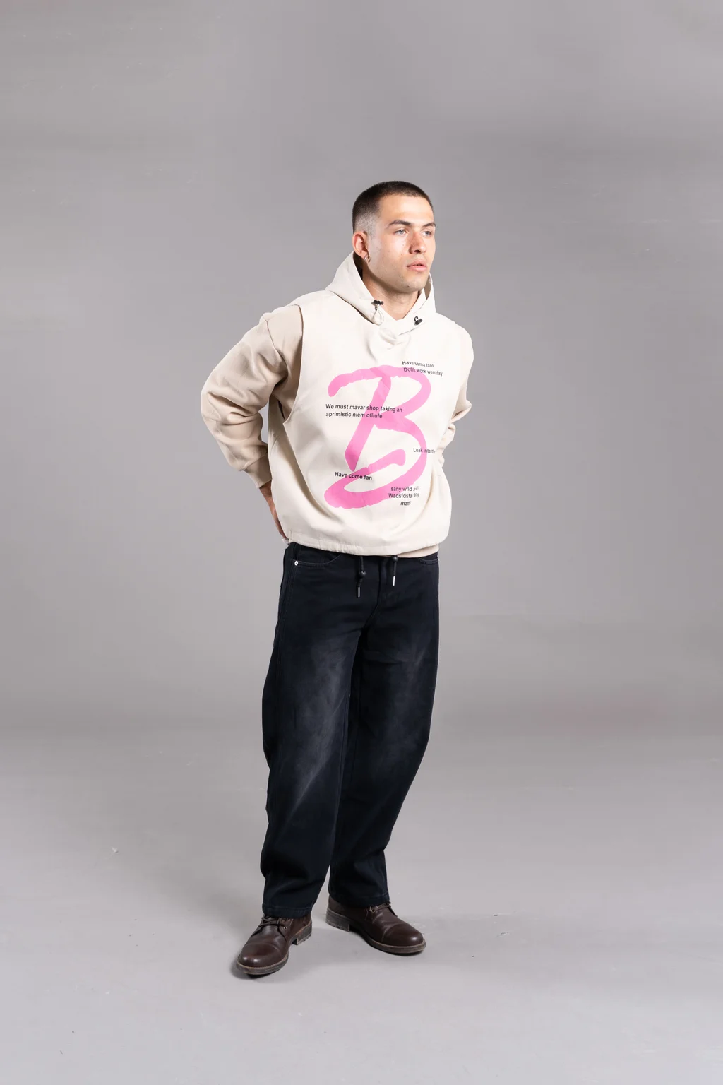 XZRN-52B LAYERED STREET HOODIE BEIGE