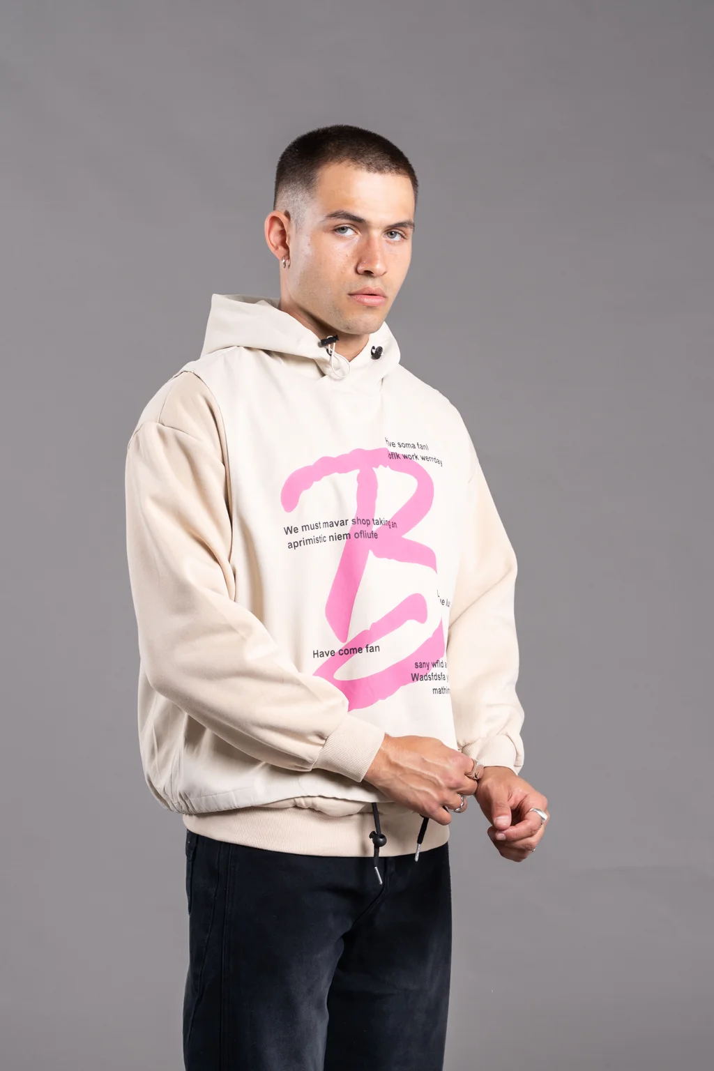 XZRN-52B LAYERED STREET HOODIE BEIGE