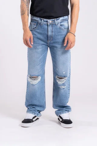 236 - jean mom azul CON ROTURAS - Vista 1