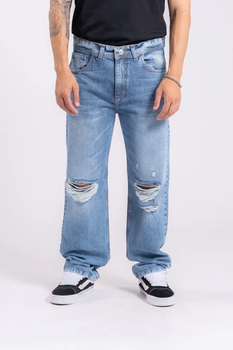 236 - jean mom azul CON ROTURAS