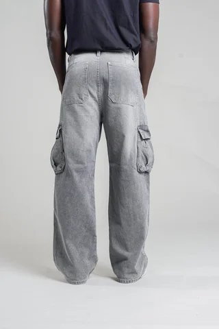 325- Jean wide leg cargo GREY - Vista 4