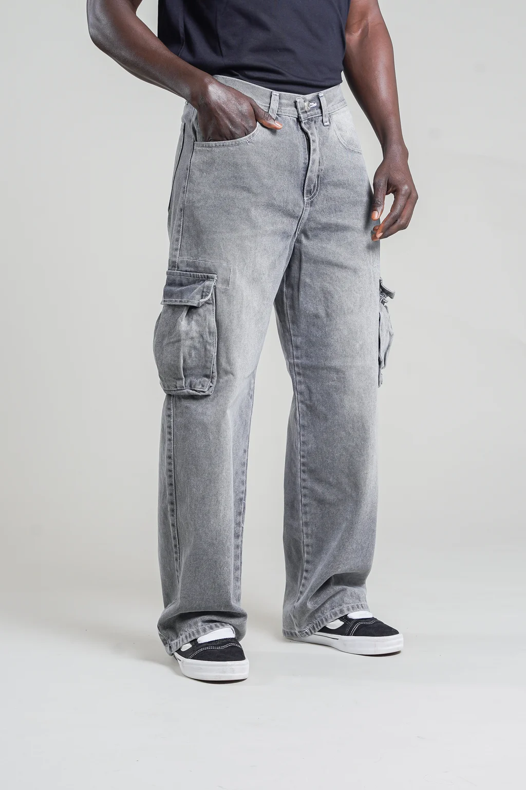 325- Jean wide leg cargo GREY