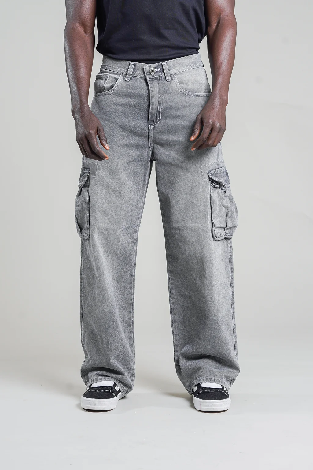 325- Jean wide leg cargo GREY