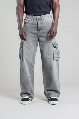325- Jean wide leg cargo GREY - Vista 1