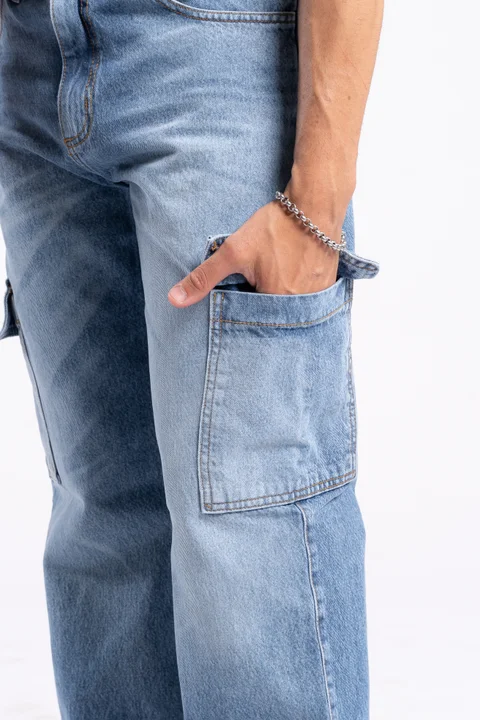 247- jean STRAIGHT CARGO azul claro