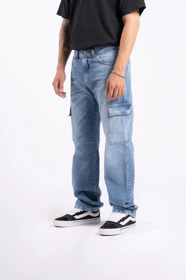 247- jean STRAIGHT CARGO azul claro